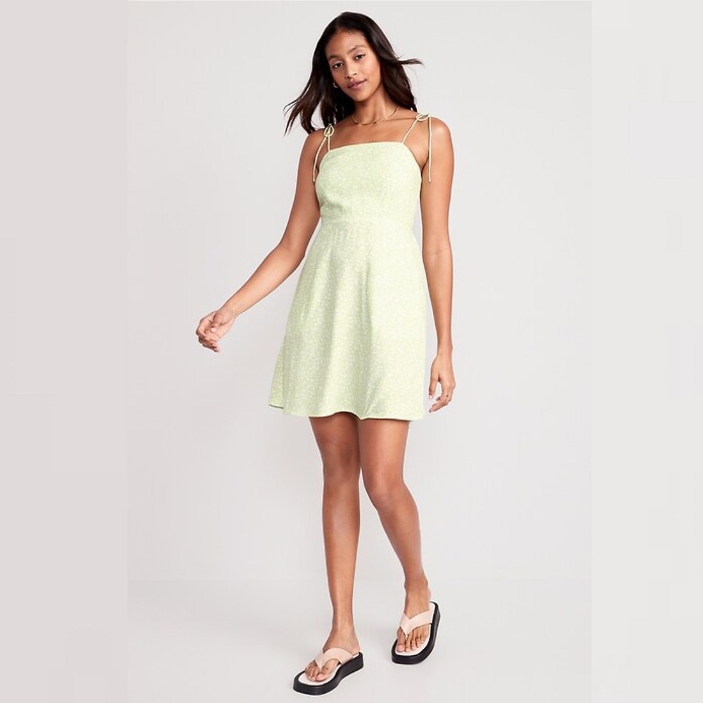Old‎ Navy Fit Flare Tie Strap Green Floral Mini Dress Womens Size XXL Summery